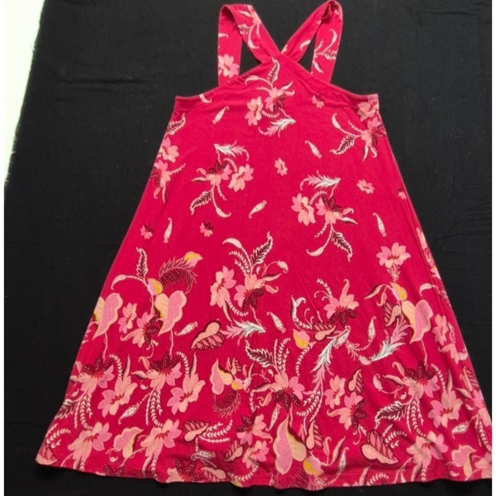 Loft red/pink floral print halter neck swing shift dress SM boho summer stretch